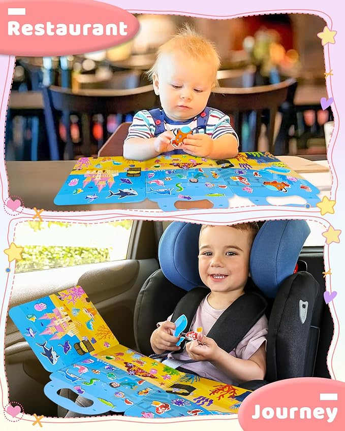 Benresive Reusable Sticker Books for Kids 2-4, Sticker Books for Toddlers 1-3 2-4, Toddler Travel Toys Activities Crafts Gifts - Ocean-CubbioJoy