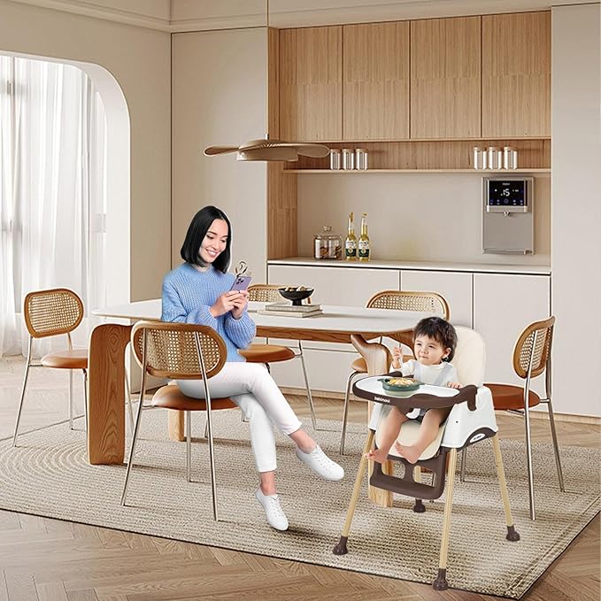 3 in 1 High Chairs for Babies and Toddlers, Convertible High Chair, High Chair with Foot Rest and Double Tray, Easy to Clean, Compact and Versatile, Perfect for Growing Kids, Cream-CubbioJoy