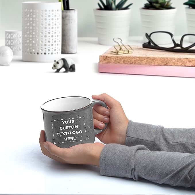 DISCOUNT PROMOS Custom Ceramic Campfire Coffee Mugs 13 oz. Set of 50, Personalized Bulk Pack - Perfect for Tea, Espresso, Cappuccino, Hot Cocoa - Grey-CubbioJoy