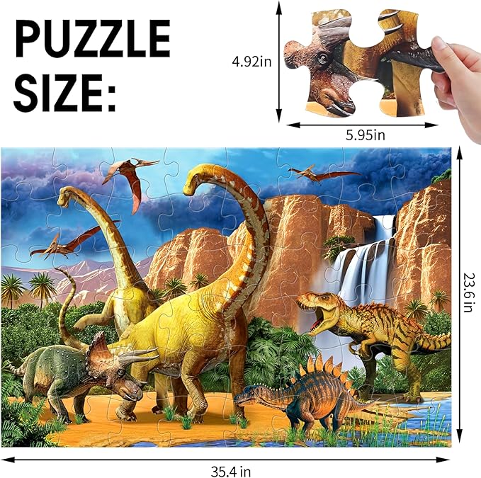 Jumbo Floor Puzzle for Kids,48 Piece Waterfall Dinosaur Large Jigsaw Puzzles, Fun Preschool Educational Toy for Toddlers Ages 3-5,Gift for Boy Girl Ages 4-8-CubbioJoy