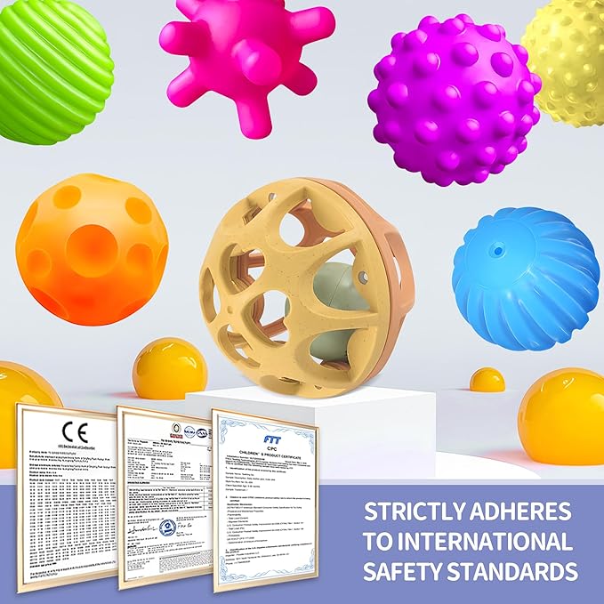 Montessori Toys Sensory Balls for Babies, Colorful Textured Sensory Toys for Babies 1-3, Hand Catching Baby Balls, Wheat Straw Baby Rattle Baby Toys Newborn Gifts for 6-12 Months-CubbioJoy