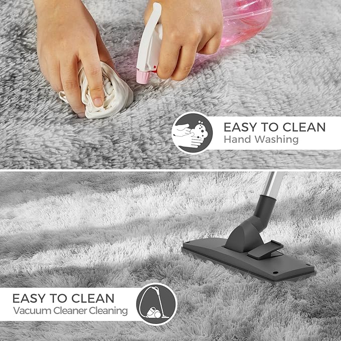 5X8 Ultra Soft Rug for Living Room, 5X8 Fluffy Shag Area Rug for Bedroom, Modern Shaggy Carpets Fuzzy Rug for Teens Dorm Nursery Home Decor Aesthetic, Upgrade Anti-Skid Durable, Tie-Dyed Light Grey-CubbioJoy