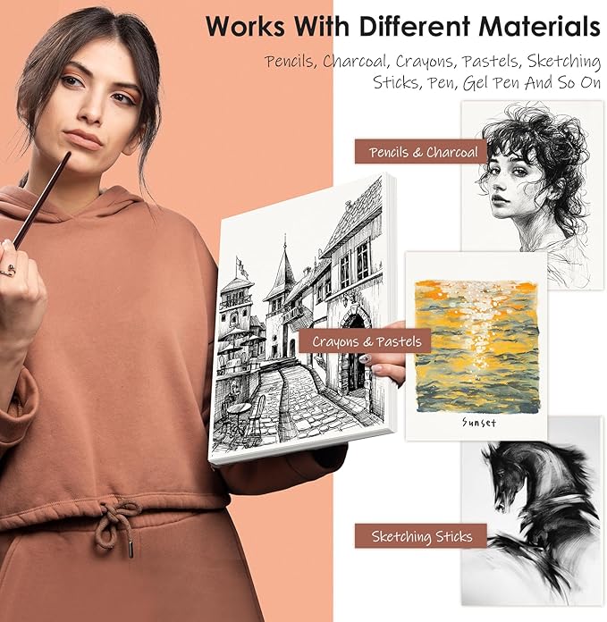 9" x 12" Sketch Paper, Art Paper Bulk, 65 Sheets (68lb/100gsm) Drawing Paper, Acid Free Artist Painting Writing Sketching, School Easel Art Supplies for Kids Teens Students Adults Beginners-CubbioJoy