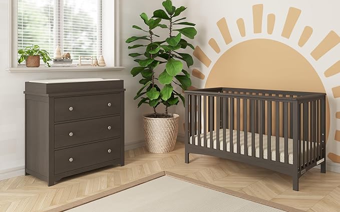 Child Craft London 4-in-1 Convertible Crib, Baby Crib Converts to Day Bed, Toddler Bed and Full-Size Bed, 3 Adjustable Mattress Positions, Non-Toxic, Baby Safe Finish (Dapper Gray)-CubbioJoy