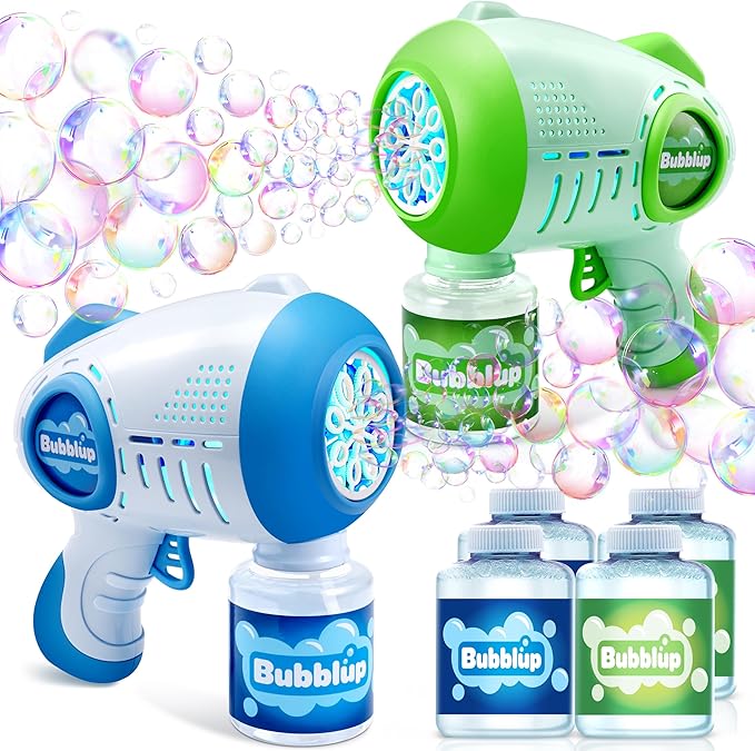 JOYIN 2 Kids Bubble Guns with 4 Bottles Solution, Automatic Bubble Machine Gun with 8 Holes for Kids, Adults, Summer Toys, Easter Basket Stuffers, Birthday Gift, Party Favors-CubbioJoy