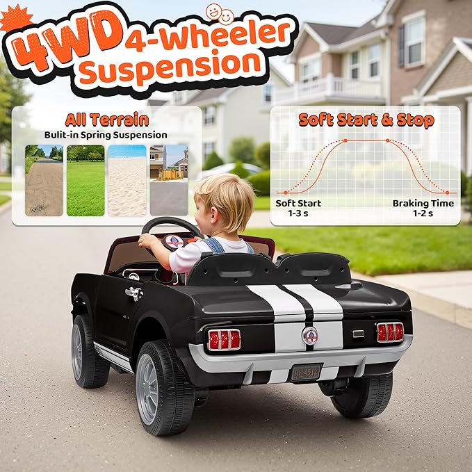 24V 2 Seater Ride on Toys, Licensed Shelby Cobra Kids Power Car Wheeler Ride On Toy w/ 2WD/4WD Switchable, Remote Control, 19" Spacious Seat, 4 Spring Suspension, Music, Bluetooth-CubbioJoy