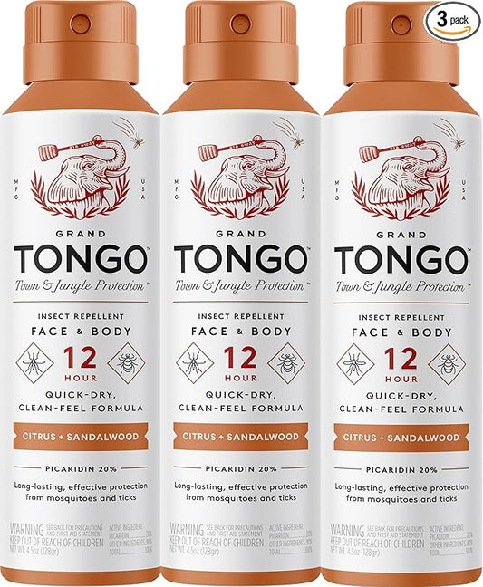 Citrus + Sandalwood Insect Repellent, 12-Hour Mosquito & Tick Protection, Picaridin-Based, Water-Based, Lightweight, Quick-Drying, Vanishing Scent, DEET Alternative, Face & Body Use,3 Pack-CubbioJoy