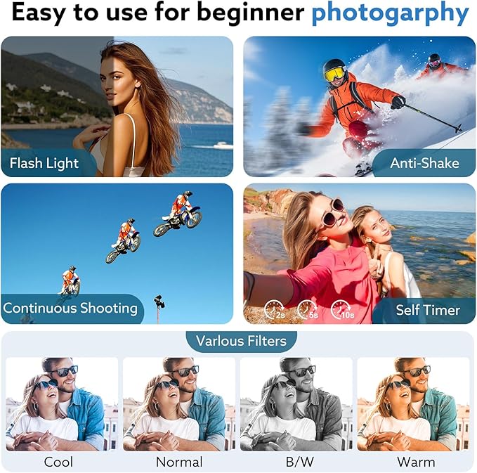 Digital Camera, 4K 64MP Cameras for Photography with 3" 180° Flip Screen,Macro and Wide-Angle Lenses,16X Vlogging Camera for YouTube with 64GB Micro SD Card for Beginner, Teens-CubbioJoy