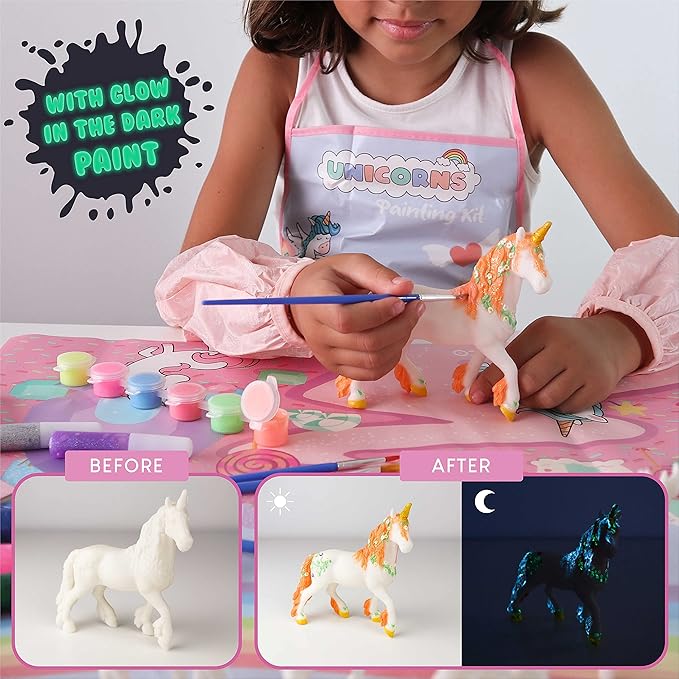 BONNYCO Unicorns Gifts for Girls Painting Kit with 18 Figurines Painting for Kids with Glow in The Dark | Girl Toys 3 4 5 6 7 8 9 10 Years Crafts Kids Gifts Birthday Christmas | Unicorn Toys Niñas-CubbioJoy