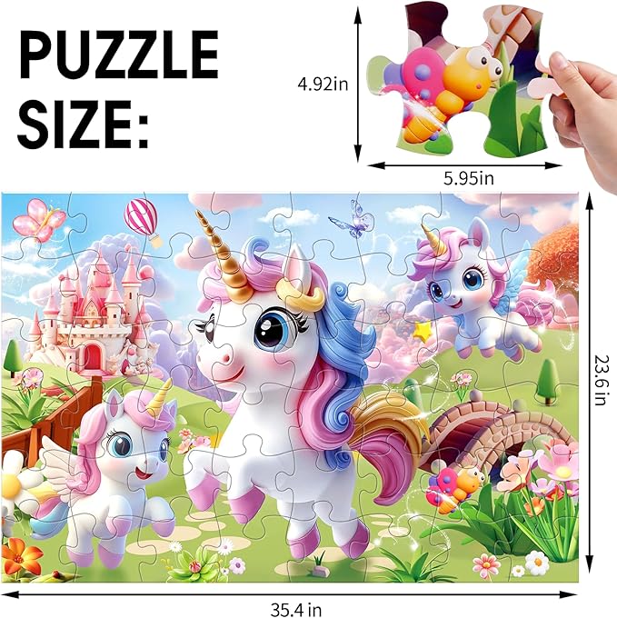 Jumbo Floor Puzzle for Kids,48 Piece Unicorn Large Jigsaw Puzzles,Puzzle for Toddler Ages 3-5,Fun Educational Preschool Learning Toy Gift for Boys & Girls Ages 4-8-CubbioJoy