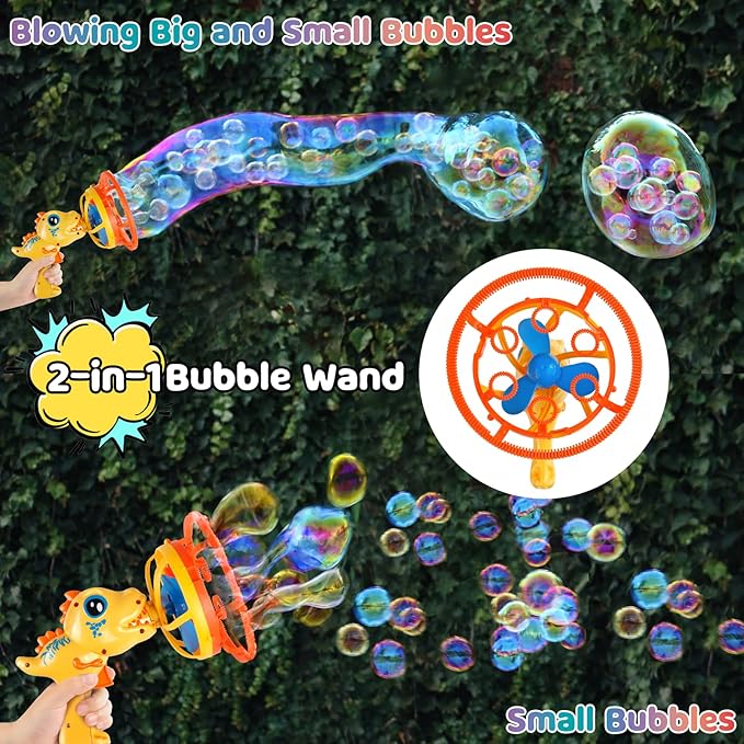 Bubble Gun Bubble Machine Dinosaur Bubble Blower Toy for Kids and Toddlers Bubble in Bubble Gun Party Favors Birthday Christmas Easter Gift for 3 4 5 6 7 8 9 Years Old Boys and Girls (Yellow)-CubbioJoy