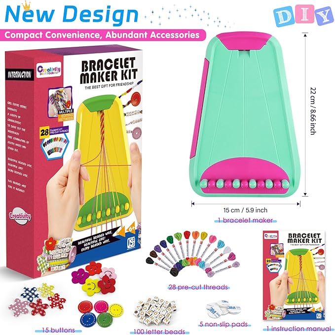 Arts and Crafts for Kids Ages 8-12,Friendship Bracelet Making Kit for Girl,Kids Jewelry Making Kit with 28 Pre-Cut Threads,Christmas Birthday Gifts for Ages 6 7 8 9 10 11 12 Year Old Green Rose-CubbioJoy