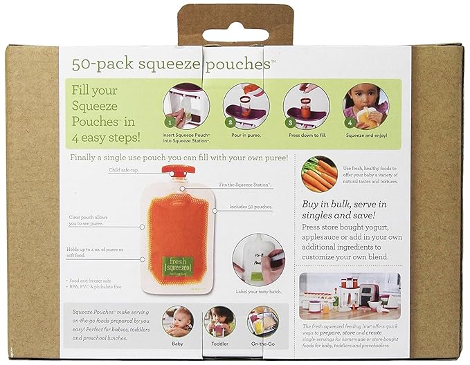 Infantino Disposable Squeeze Pouches - Pack of 50 Disposable Pouches for Portable Homemade semi-Solid Food for Babies and Toddlers, BPA and PVC Free, Freezer Safe-CubbioJoy