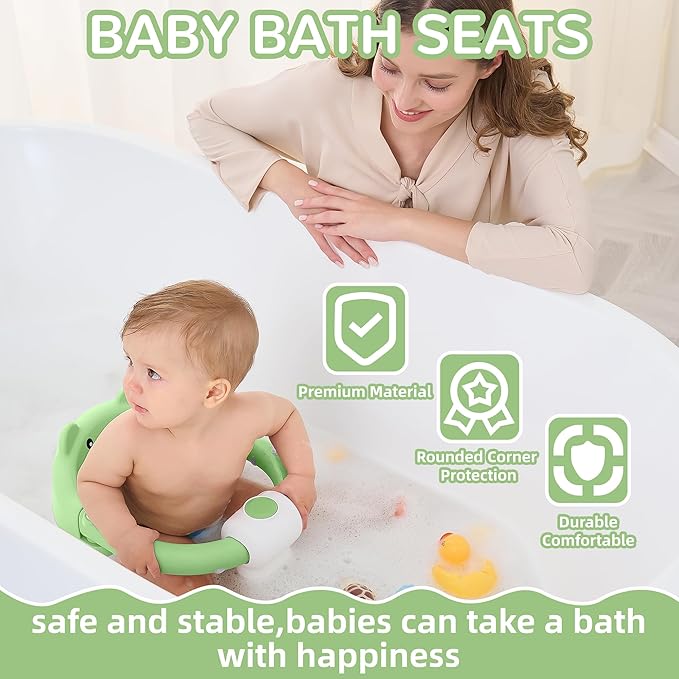 Baby Bath Seat for Babies 6 Months & up, Non-Slip Toddler Bath Seats for Babies Sitting Up, Safe Infant & Newborn Bathtub Chair with 4 Suction Cups & Soft Cushion for Shower,Gray-CubbioJoy