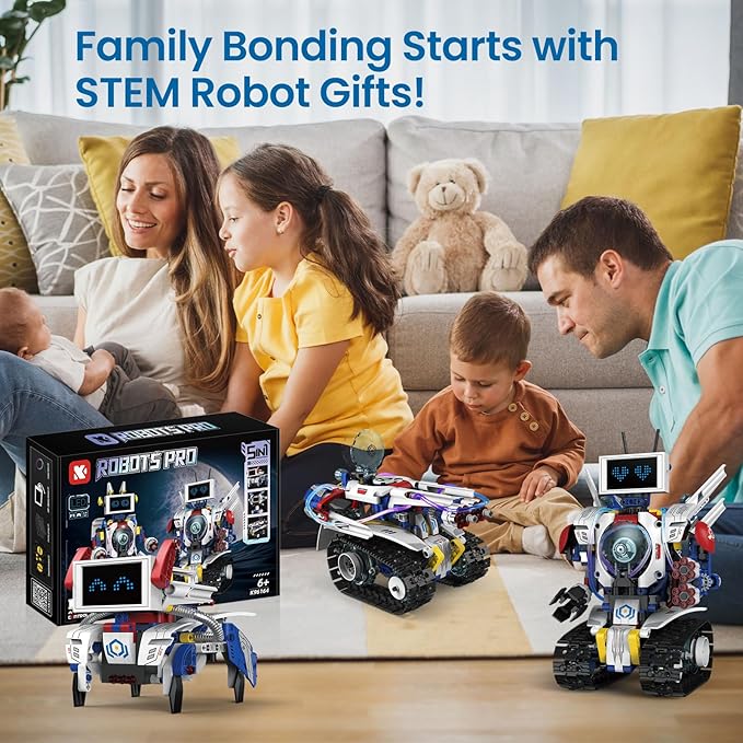 5-in-1 STEM Robot Building Kit for Kids Ages 8-16, Remote & App Controlled, Rechargeable Engineering Learning DIY Coding Toy, Educational Building Blocks Gift for Girls & Boys (603 PCS)-CubbioJoy