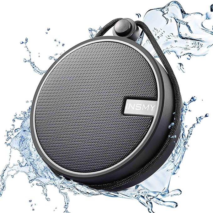 INSMY C12 IPX7 Waterproof Shower Bluetooth Speaker, Portable Small Speaker, Speakers Bluetooth Wireless Loud Clear Sound Support TF Card Suction Cup for Kayak Canoe Beach Gift (Black)-CubbioJoy