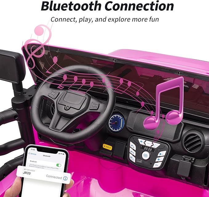 2 Seater Ride on Car Truck, 12V Kids Electric Ride on Toy for Big Kids Age 3-8 w/Remote Control- Hot Pink-CubbioJoy