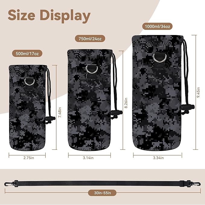 AUPET Water Bottle Bag Carrier,24oz/32oz Insulated Neoprene bottle Sling Holder Case Pouch Cover for 1000ML/750ML Bottles with Shoulder Strap for walking-CubbioJoy