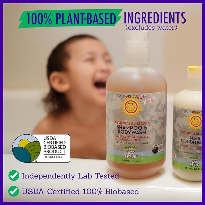 California Kids Super Sensitive Unscented Shampoo and Bodywash | 100% Plant-Based | Gentle Skincare | Fragrance Free | Hypoallergenic | 251 mL / 8.5 fl. oz.-CubbioJoy