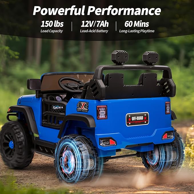 2 Seater Ride on Car Truck, 12V Kids Electric Ride on Toy for Big Kids Age 3-8 w/Remote Control- Blue-CubbioJoy