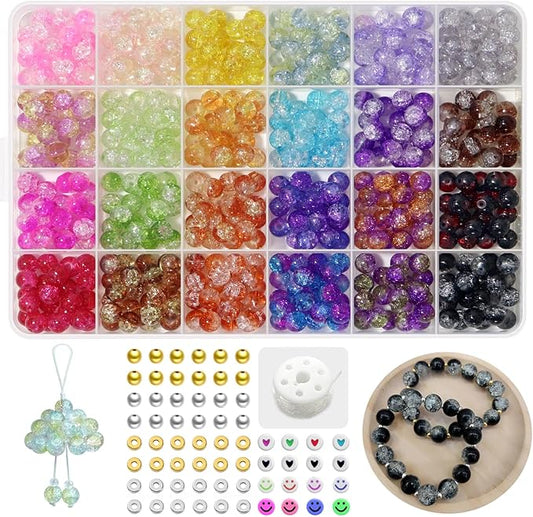 JULIMAIDONG 8mm Glass for Bracelets, 24 Colors Round Crystal Glass Bracelet Making Kit for Jewelry Making Kits Bead DIY Crafts with Spacer Charms Accessories (8MM, 24 Crackle Color)-CubbioJoy