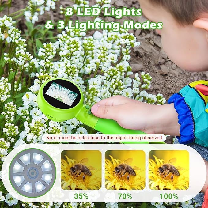 2 in 1 Kids Microscope with Bug Catcher,HD 500X Digital Microscope for Kids with 2" Screen,Photo and Video,STEM Educational Science Kit Learning Toys for Age 3-12 Girls & Boys Birthday Gifts (Green)-CubbioJoy