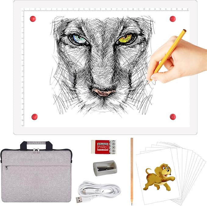 A4 Rechargeable Light Pad with Carry Bag, KOBAIBAN Wireless Magnetic Tracing Light Box, 5-Level Brightness LED Light Board, Cordless Battery Powered Light Drawing Table for DIY Diamond Painting(White)-CubbioJoy