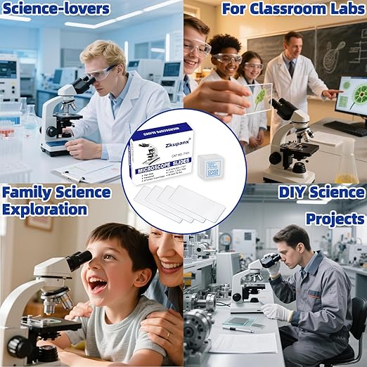 Blank Glass Microscope Slides and Covers - Ground Edges & 45° Clipped Corners, High-Clarity, Pre-Cleaned, 50 Slides & 100 Coverslips, Microscope Accessories for Experiments & Analyses-CubbioJoy