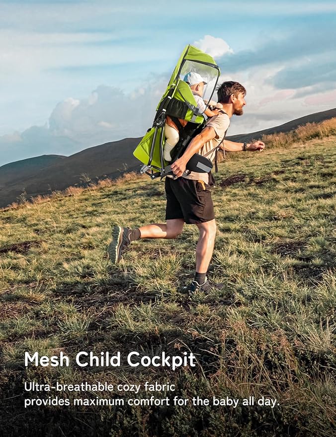 besrey Baby Backpack Carrier, Toddler Hiking Backpack with Safety 3-Height Seat, Adjustable Straps&Waist Belt, Foldable Frame Lightweight Large Capacity Child Carrier for Hiking (Green)-CubbioJoy