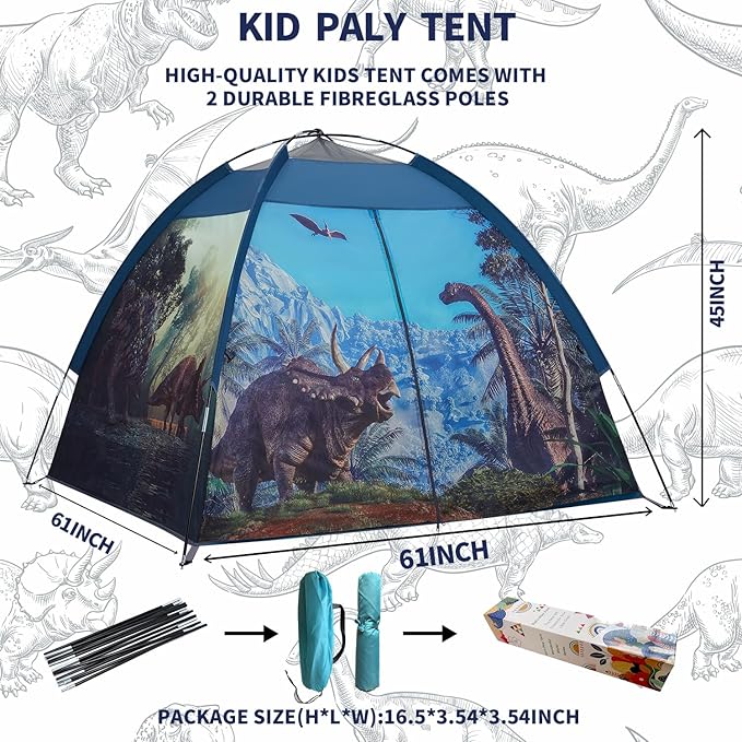 Dinosaur Kids Play Tent-61”x61”x45”Realistic Dinosaur Kids Tent Indoor & Outdoor, Pop Up Play House for Kid, Boys & Girls Age 3-12-CubbioJoy