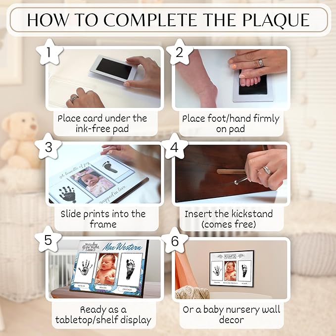 Inkless Hand and Footprint Kit, Baby Keepsake Plaque & Baby Shower Gifts - Ideal as Mom To Be Gift, Nursery Picture Frames, Clean Touch Hand and Footprint Kit (Style 1 - Design 3)-CubbioJoy