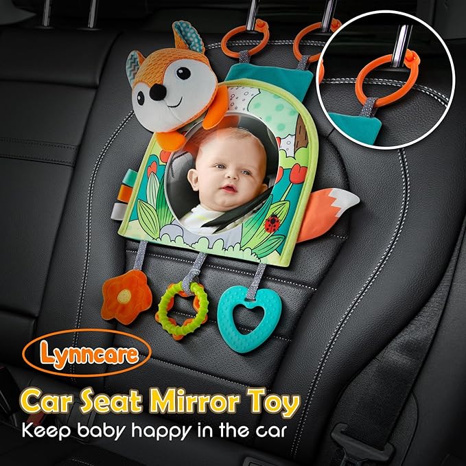Car Seat Toy, Baby Car Mirror Toy for Rear Facing, Travel Baby Activity Center with Hanging Engaging Toys for Infants Babies 0-6-12-18 Months Boy Girl-CubbioJoy