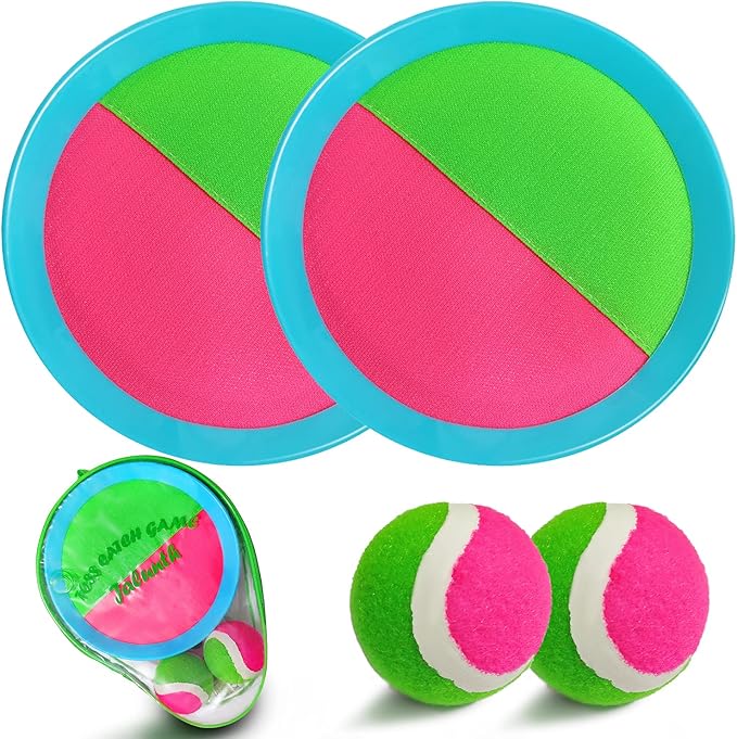 Jalunth Ball Catch Set Game Toss Paddle - Beach Toys Back Yard Outdoor Games Pool Backyard Target Throw Catch Sticky Set Age 3 4 5 6 7 8 9 10 11 12 Years Old Boys Girls Kids Easter Gifts Blue-CubbioJoy