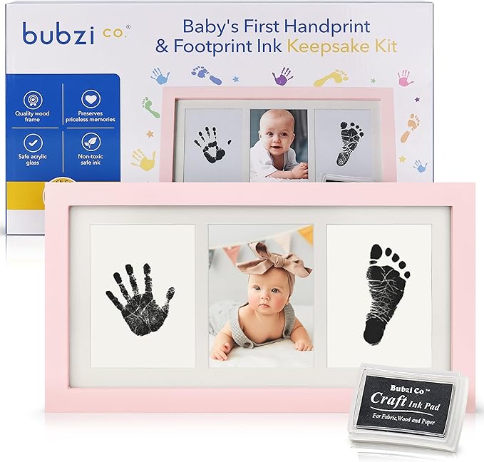 Bubzi Co Baby Handprint Kit & Footprint Photo Frame for Newborn Girls and Boys, Unique Baby Shower Gifts Set for Registry, Memorable Keepsake Decorations for Room Wall or Nursery Decor (Ballet Pink)-CubbioJoy