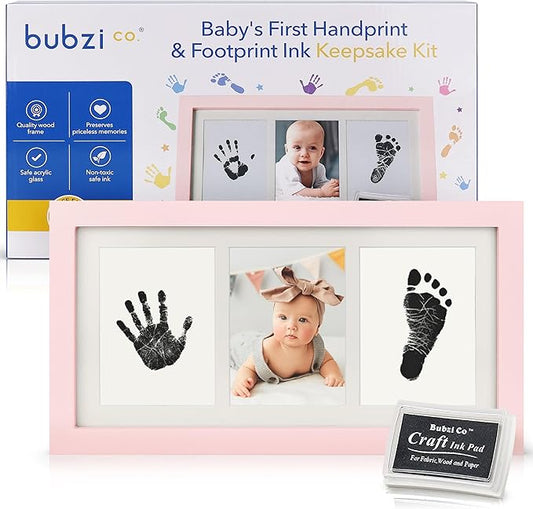Bubzi Co Baby Handprint Kit & Footprint Photo Frame for Newborn Girls and Boys, Unique Baby Shower Gifts Set for Registry, Memorable Keepsake Decorations for Room Wall or Nursery Decor (Ballet Pink)-CubbioJoy