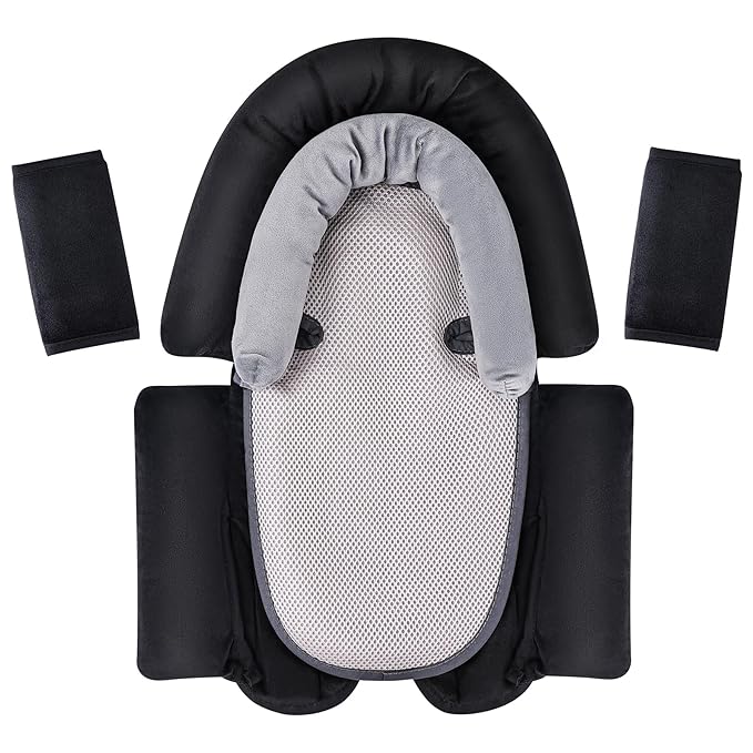 COOLBEBE Upgraded 3-in-1 Babybody Support & Strap Covers Set for Newborn Infant - Extra Soft Car Seat Insert Cushion Pad, Perfect for Carseats, Strollers, Swing, Black-CubbioJoy
