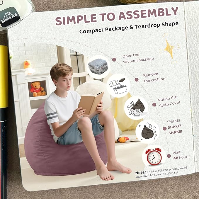 2FT Bean Bag Chair, Comfy Bean Bag Chairs with Memory Foam Filled, Fluffy Beanbag Sofa with Dutch Velvet Cover,Teardrop BeanBag Chairs for Living Room, Playroom - Dusty Pink-CubbioJoy