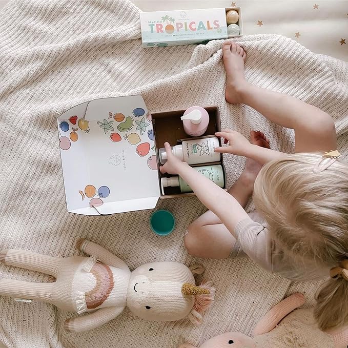 Dabble & Dollop Beachy Bundle, Natural Bubble Bath, Body Wash, Shampoo for Kids, USA-Made, Paraben & Sulfate Free, Vegan, Gluten-Free, Tear-Free, Honeydew Melon, Vanilla & Coconut (Set of 3)-CubbioJoy