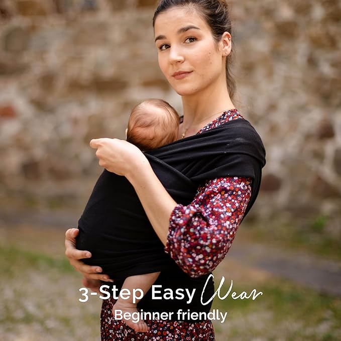 Boba Baby Wrap Carrier – Original Baby Sling Carrier for Newborns (7–35 lbs), Soft, Secure, Hands-Free & Ergonomic, Ideal for Comfortable Bonding, New Parents (Black)-CubbioJoy