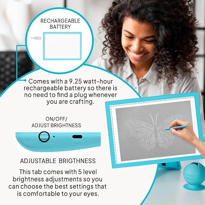 iVyne Rechargeable A4 Light Pad for Tracing & Weeding - LED Light Board for Weeding Vinyl - for Cricut Vinyl Weeding Tools - Ultra-Thin & Portable - Perfect for Artists & Crafters - Blue-CubbioJoy