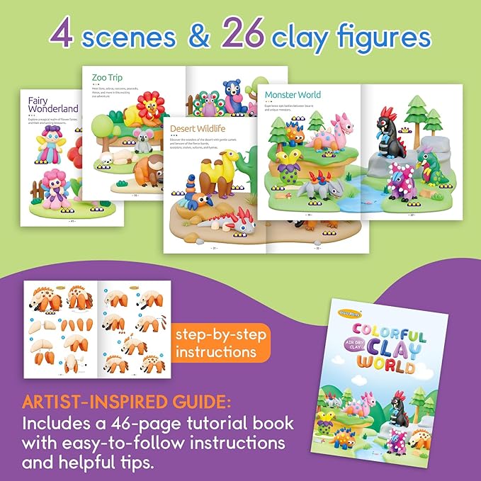 Drama Planet Air Dry Clay Kit for Kids - 18 Cans of Modeling Clay, 46-Page Guidebook with 26 Character Tutorials, Great Gift for Boys & Girls-CubbioJoy