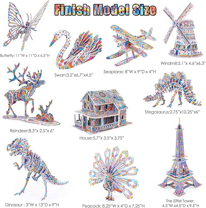 3D Coloring Puzzle Set, Arts and Crafts for Girls and Boys Age 6 7 8 9 10 11 12 Year Old, Fun Educational Painting Crafts Kit with Supplies for Kids, Birthday Toy Gift for Kids-CubbioJoy