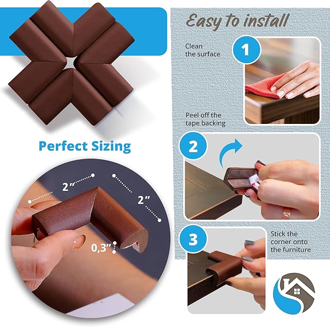 8-Pack Corner Protectors Baby Proof, Furniture Corner and Edge Safety Bumpers, Soft Rubber Foam Cushion Covers, 3M Taped Corner Guards, Baby Child Proofing Pads, Table Corner Protectors, Brown-CubbioJoy