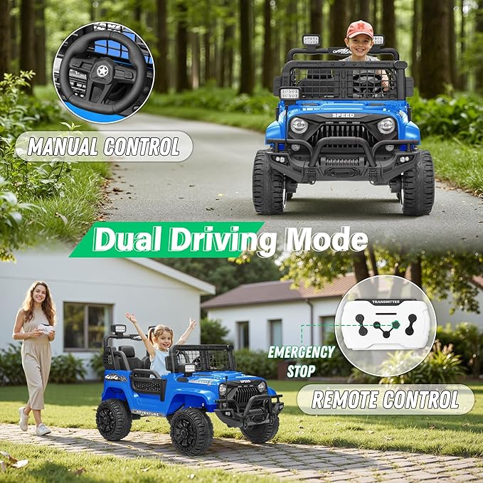 2 Seater Ride On Car Truck with Remote Control XL, Kids 24V Battery Powered Electric Vihicle w/21 in Seat, 3 Speeds, 2WD/4WD Switichable, Shock Absorbers,Bluetooth, Flower, Gift Choice-CubbioJoy