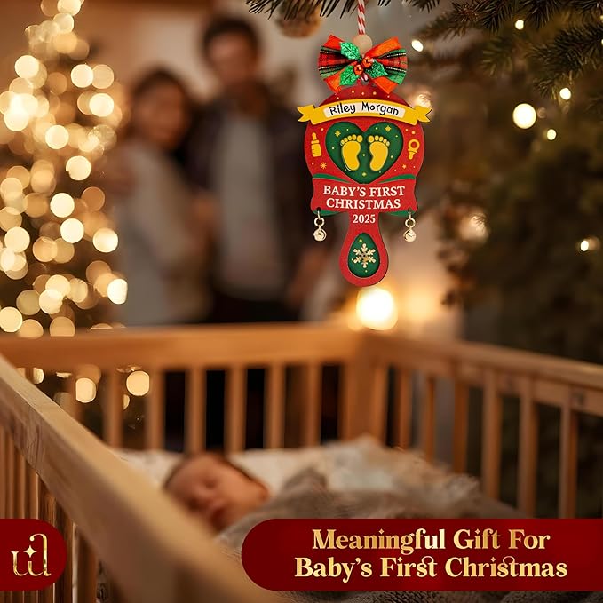 Baby First Christmas Ornament 2025 for Girl Boy - Baby's 1st for Parents, Rattle Newborn Ornament Keepsake Babys First Xmas Ornaments for Xmas Tree Decorations-CubbioJoy