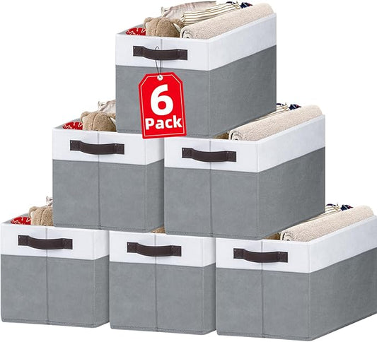 Criusia Closet Organizers and Storage Baskets - 6 Pack Shelf Organizer Bins with Handles - Clothes Storage Bins for Bedroom Nursery Home Closet Organization - Blanket Toy Storage Organizer-CubbioJoy