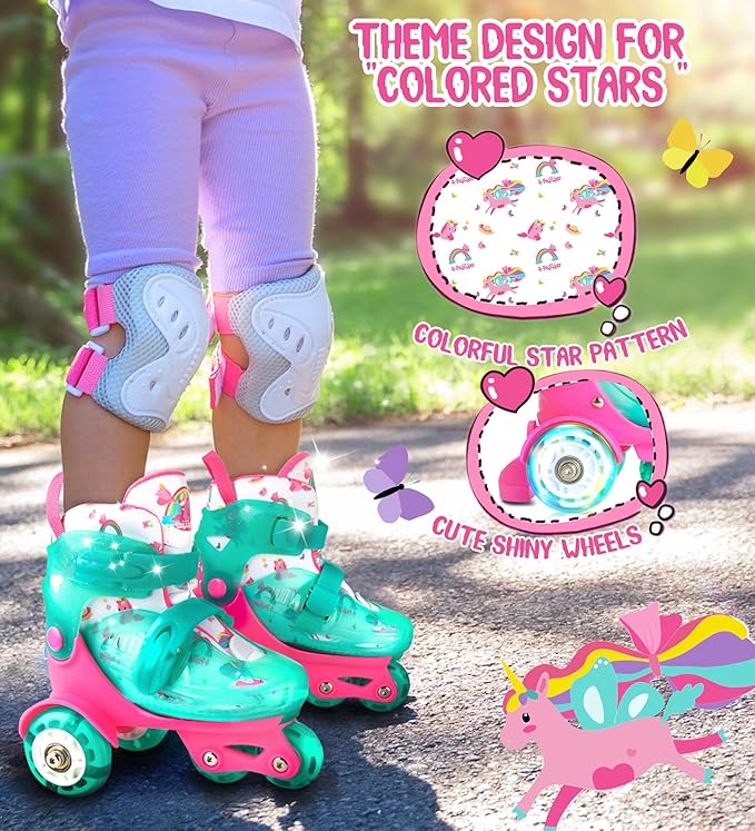 Adjustable Roller Skates for Kids Girls Ladies with Light Up Flash LED Wheels(Age 3-9),Three-Point Type Balance,Gift Box Packing for Toddlers,Children-CubbioJoy