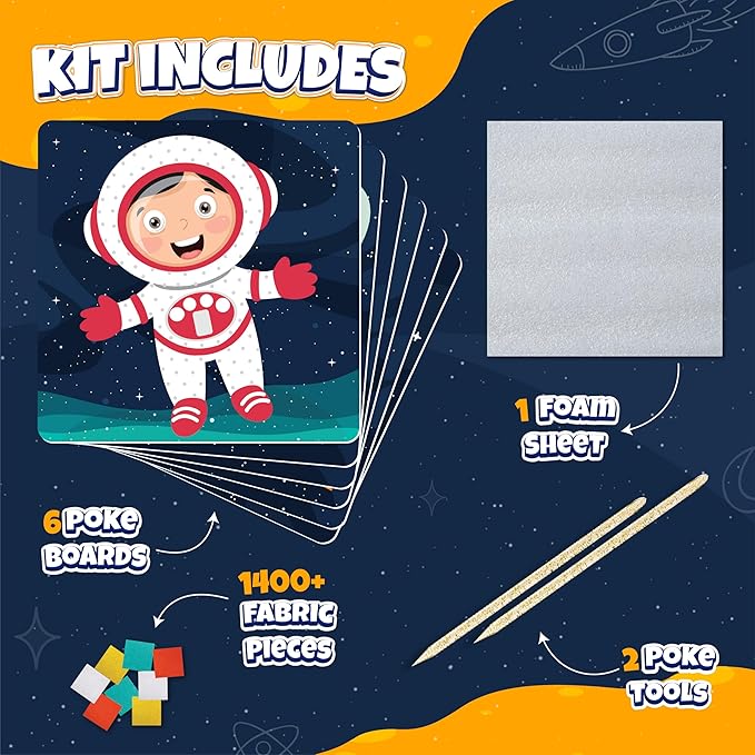 jackinthebox Poke Poke Art for Kids – Space Theme, Mess-Free Fabric Art and Craft, Flower Pressing Kits, Gift for Kids, Toys for Girls and Boys Ages 4 5 6 7 8-CubbioJoy