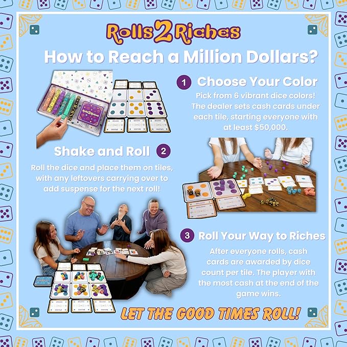 Award-Winning Board Game for Families – Rolls 2 Riches | Fast-Paced Dice, Card & Strategy Game for Kids & Adults | Perfect for Parties, Travel, Camping, Game Nights & Outdoor Summer Fun-CubbioJoy