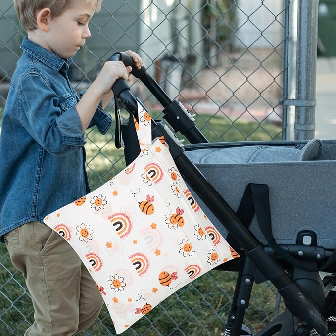 2pcs Cloth Diaper Wet Dry Bags, Waterproof Reusable Wet Bag with 2 Zipper Pockets & Handle, Washable Laundry Bags for Baby Adult Clothes Travel Beach Pool Daycare Yoga Gym Exercise Swimsuits,-CubbioJoy